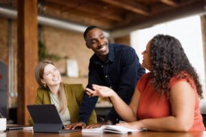 diverse happy team modern office